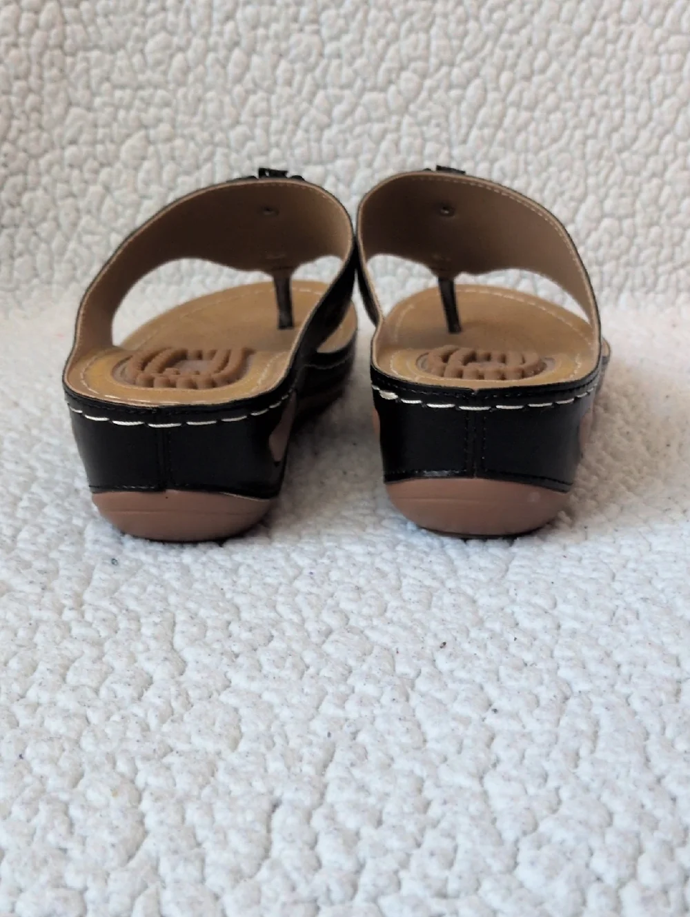 Ecetana Platform Wedge Faux Leather Floral Comfort Massage Sandals Resortwear
